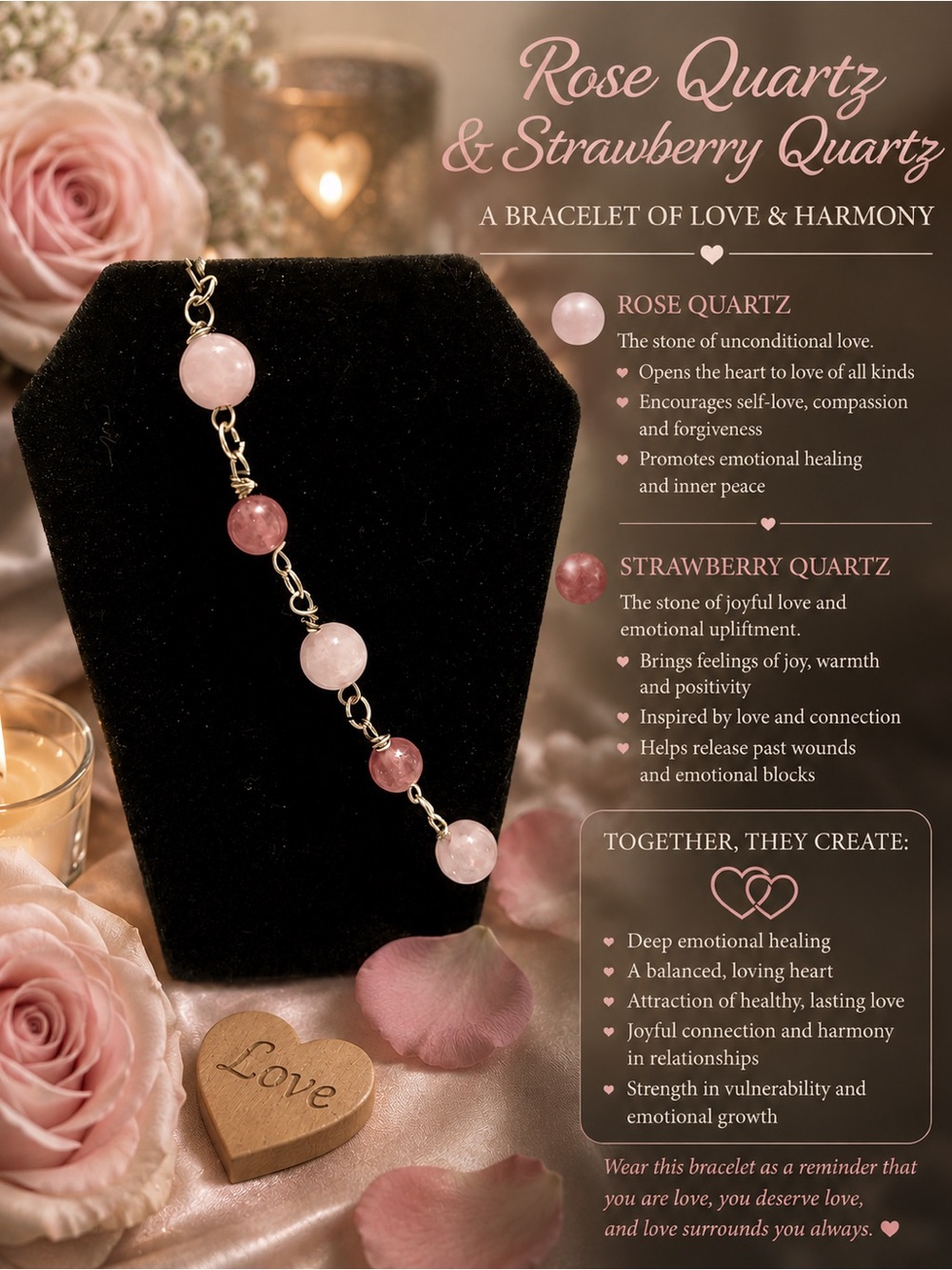 Rose Quartz & Strawberry Quartz Women’s Beaded Bracelet – Pink